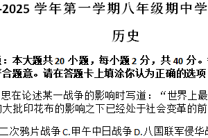 江苏省宿迁市泗阳县2024-2025学年八年级上学期11月期中历史试题（含答案）