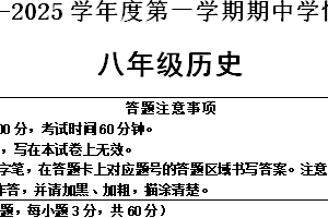 江苏省宿迁市洋河如东中学2024-2025学年八年级历史上学期期中学情调研试题（含答案）
