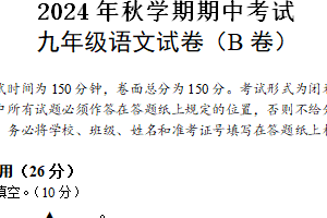 江苏省盐城市射阳县实验初级中学2024-2025学年九年级上学期期中考试语文试题B卷（含答案）