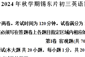 江苏省无锡市锡东片2024-2025学年九年级上学期期中考试英语试题（含解析）