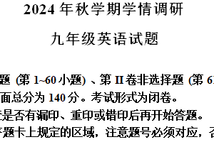 江苏省盐城市亭湖区2024-2025学年九年级上学期期中考试英语试题（含解析+听力音频）