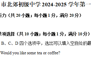 江苏省常州市北郊初级中学2024-2025学年上学期九年级英语期中质量调研试卷（含答案）