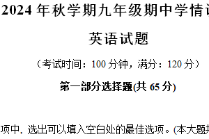 江苏省泰州市泰兴市2024-2025学年九年级上学期英语期中试卷（含解析）