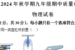 江苏省常州市金坛区2024-2025学年九年级上学期期中质量调研物理试题（含解析）