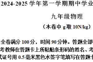 江苏省南京市建邺区2024-2025学年九年级上学期期中考试物理试题（含解析）