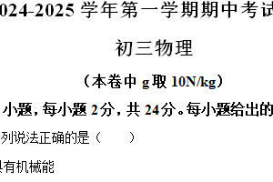 江苏省苏州立达中学2024-2025学年九年级上学期期中考试物理试题（含解析）