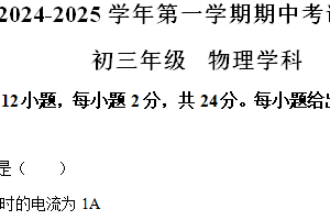 江苏省苏州市工业园区五校联考2024-2025学年九年级上学期11月期中物理试题（含解析）