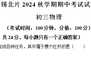 江苏省无锡市锡北片区2024-2025学年九年级上学期物理11月期中卷（含解析）