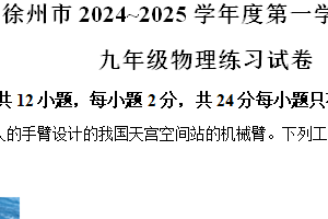 江苏省徐州市柳新镇中心中学2024-2025学年九年级上学期期中调研物理试题（含解析）