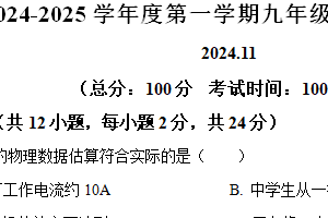 江苏省扬州市广陵区2024-2025学年九年级上学期期中考试物理试题（含解析）