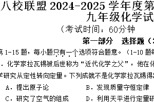 江苏省泰州市靖江市八校联盟2024-2025学年九年级上学期12月月考化学试题（含答案)