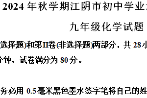 江苏省无锡市江阴市2024–2025学年九年级上学期初中学业水平调研测试期中化学试题（含解析）
