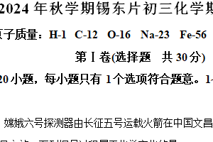 江苏省无锡市锡东片区2024-2025学年九年级上学期期中考试化学试题（含解析）