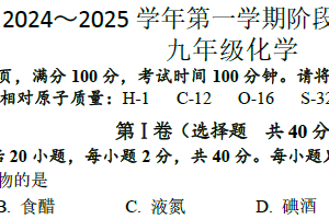 江苏省镇江市镇江新区2024-2025学年九年级上学期11月期中考试化学试题（含答案)