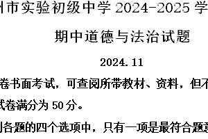 江苏省常州市实验初级中学2024-2025学年九年级上学期期中道德与法治试题（含解析）
