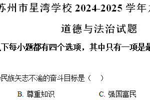 江苏省苏州市星湾学校2024-2025学年九年级上学期期中道德与法治试题（含解析）