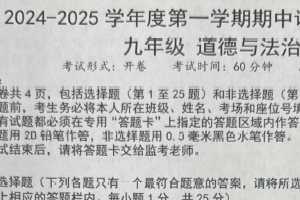 江苏省扬州市仪征市2024-2025学年九年级上学期11月期中道德与法治试题（含答案）