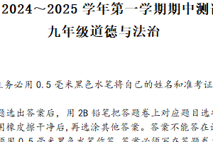 江苏省镇江市镇江新区 2024-2025学年九年级上学期11月期中道德与法治试题（含答案）