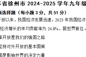 江苏省徐州市2024-2025学年九年级上学期期中道德与法治试题（含解析）