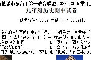 江苏省盐城市东台市第一教育联盟2024-2025学年九年级上学期11月期中历史试题（含答案）
