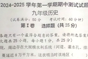 江苏省扬州市宝应县2024-2025学年九年级上学期11月期中历史试题（含答案）