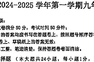 江苏省苏州市工业园区唯亭学校2024-2025学年部编版九年级历史上学期期中调研试卷（含答案）
