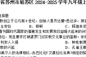 江苏省苏州市姑苏区2024-2025学年九年级上学期期中考试历史卷（含答案）