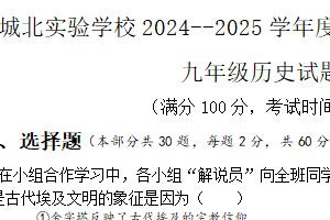 江苏省徐州市铜山区城北实验学校2024–2025学年部编版九年级历史上学期期中学情检测题（含答案）