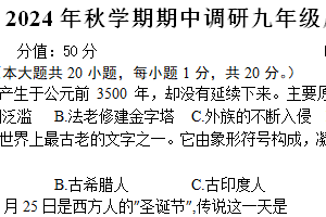 江苏省盐城市盐城经济技术开发区2024-2025学年九年级上学期11月期中历史试题（含答案）