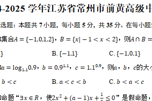 2024-2025学年江苏省常州市前黄高级中学高一（上）期中数学试卷（含答案）