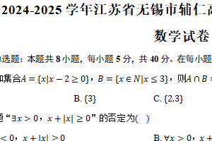 2024-2025学年江苏省无锡市辅仁高级中学高一（上）期中数学试卷（含答案）