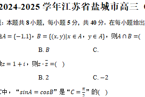 2024-2025学年江苏省盐城市高三（上）期中数学试卷（含答案）