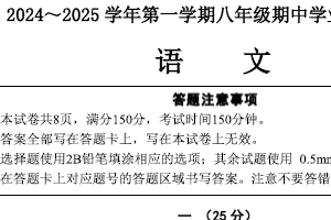 江苏省宿迁市泗阳县2024-2025学年八年级上学期期中测试语文试卷（含答案）