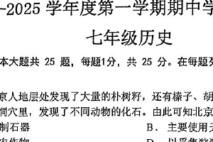 江苏省南京市联合体2024-2025学年部编版七年级上学期期中考试历史试题（含答案）