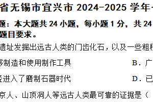 江苏省无锡市宜兴市2024-2025学年七年级上学期期中历史试题（含答案）