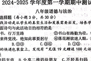 江苏省扬州市宝应县2024-2025学年八年级上学期期中道德与法治试题（含答案）