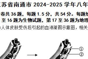 江苏省南通市2024-2025学年八年级上学期期中生物学试题（含答案）