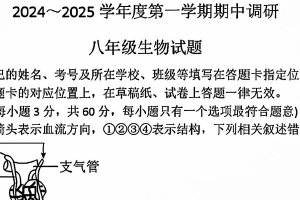 江苏省徐州市邳州市2024-2025学年八年级上学期期中生物试题（含答案）