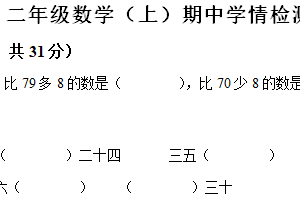 2024-2025学年江苏省宿迁市沭阳县苏教版二年级上册期中学情检测数学试卷（含解析）