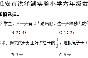 2024-2025学年江苏省淮安市洪泽区三河小学等四校苏教版六年级上册期中联考测试数学试卷（含解析）