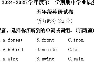 江苏省徐州市邳州市多校2024-2025学年五年级上学期期中英语试题（含答案）