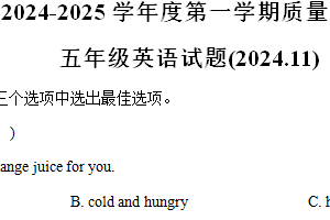 2024-2025学年江苏省徐州市沛县新城实验学校译林版（三起）五年级上册期中测试英语试卷（含解析）