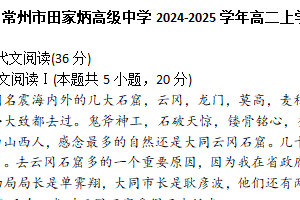 江苏省常州市田家炳高级中学2024-2025学年高二上学期期中考试语文试题（含答案）