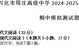 江苏省泰州市兴化市周庄高级中学2024-2025学年高二上学期期中模拟测试语文题（含答案）
