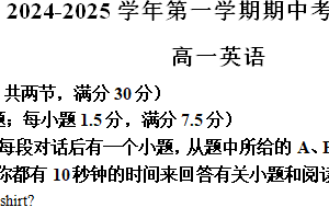 江苏省苏州工业园区星海实验高级中学2024-2025学年高一上学期期中英语试卷（含解析）