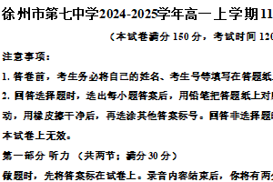 江苏省徐州市第七中学2024-2025学年高一上学期11月期中考试英语试题（含答案）