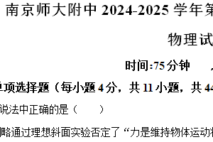 江苏省南京市南京师范大学附属中学2024-2025学年高一上学期期中物理试卷（含解析）