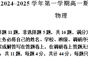 江苏省苏州市2024-2025学年高一上学期11月期中考试物理试题（含解析）