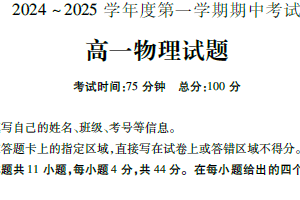 江苏省徐州市新沂市2024-2025学年高一上学期期中考试物理试卷（含答案）