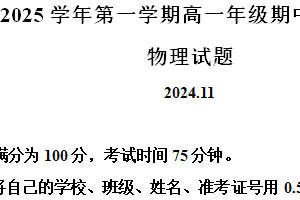 江苏省扬州市高邮市2024-2025学年高一上学期11月期中物理试题（含解析）